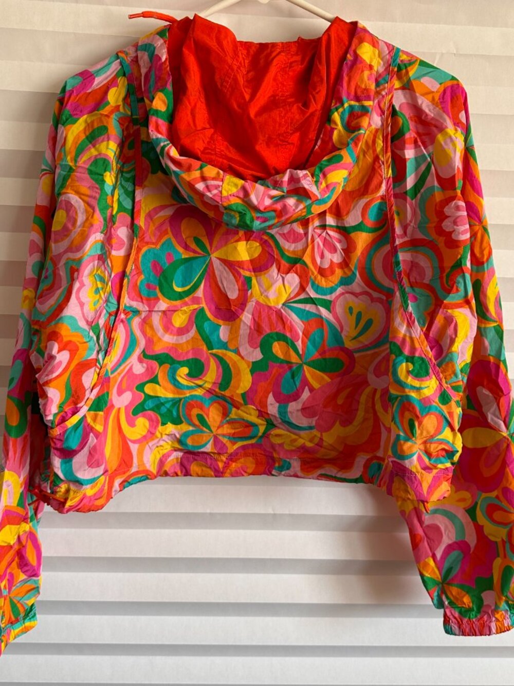 Groovy flowers windbreaker rain jacket zip up hoodie colorful floral peach love - Picture 2 of 4